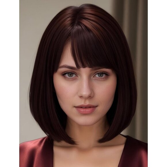 Women's Reddish Brown 12 Inch Costume Cosplay Party Short Bob Wigs And Sunglass - Picture 2 of 7